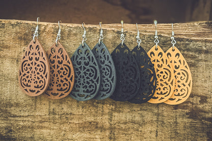 Set of Four Beautiful Carved Wood Earrings