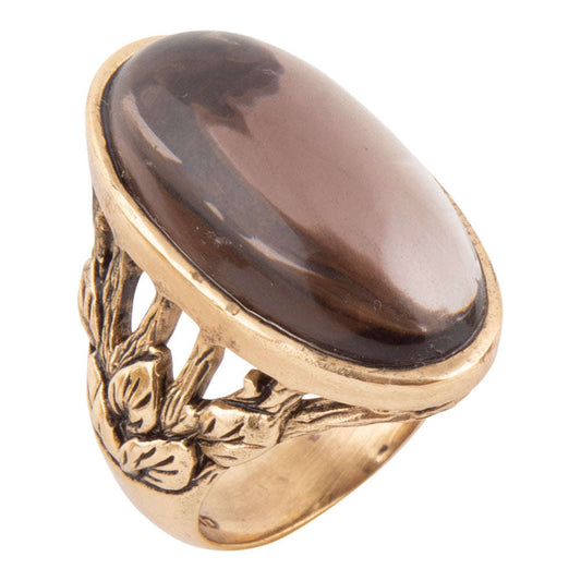 Enchanted Faceted Black Smoky Quartz Golden Ring Otarealm