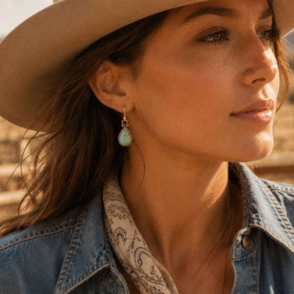 Dreamy Drop Blue Turquoise and Golden Earrings Otarealm