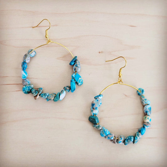 **Beaded Hoop Earrings- Genuine Regalite Jasper 200bg
