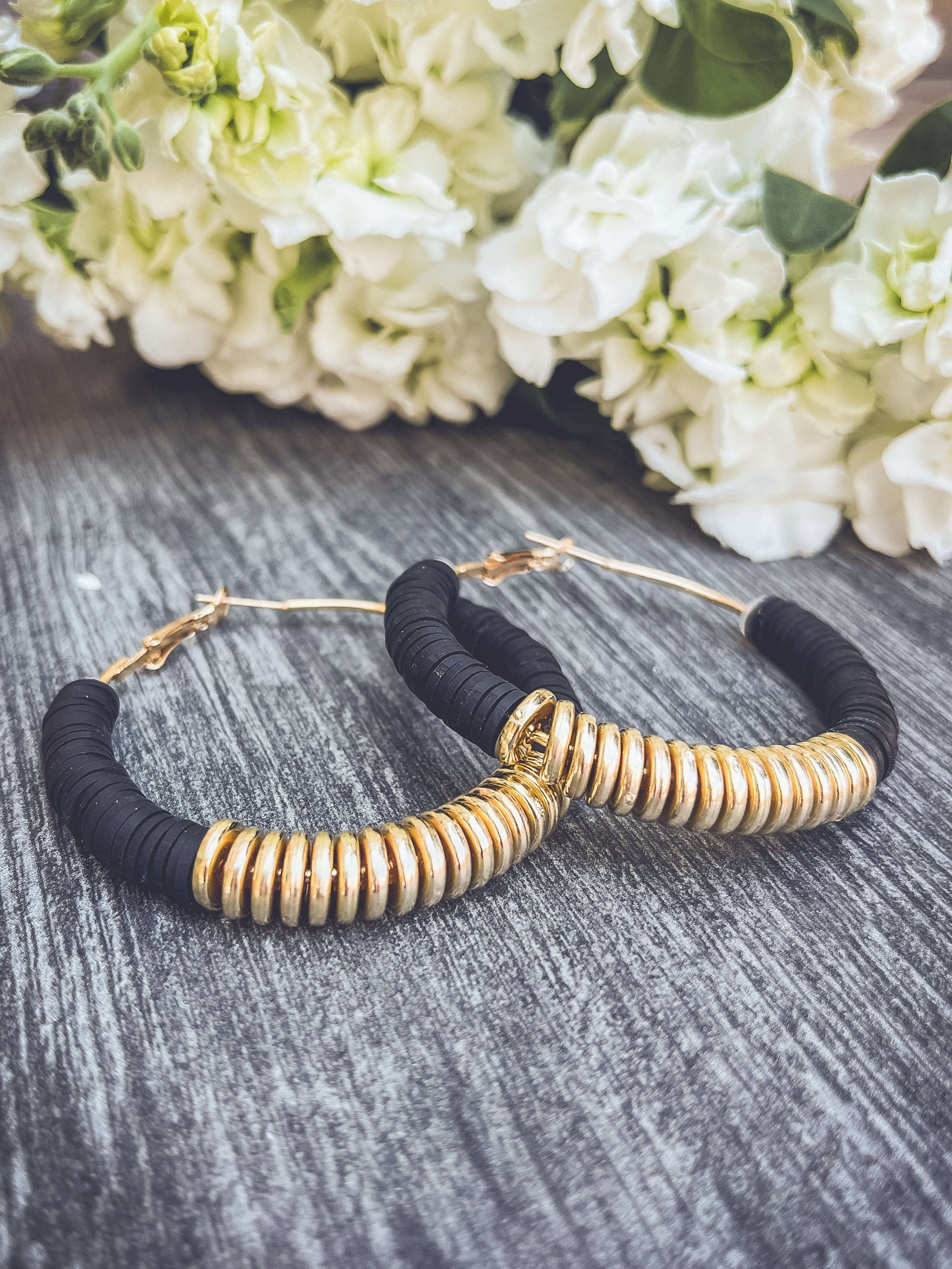 Beautiful Black and Gold Clay Hoops Otarealm