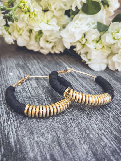 Beautiful Black and Gold Clay Hoops Otarealm