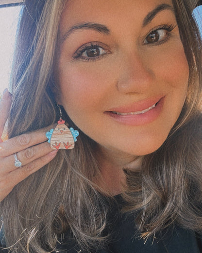 Adorable Wood Chicken Earrings