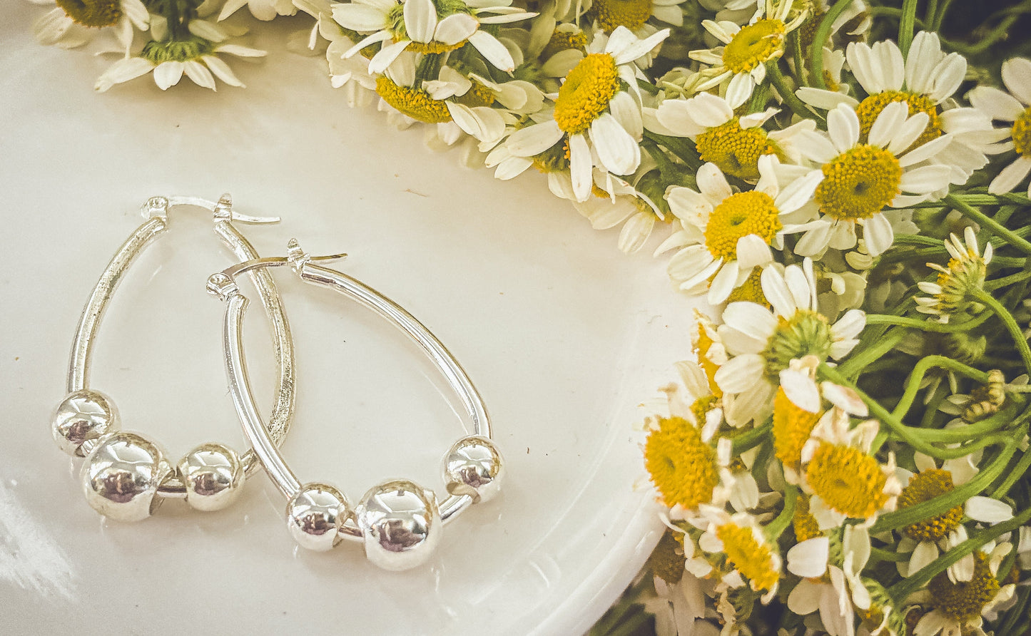 Beautiful Silver Hoop and Bauble Earrings