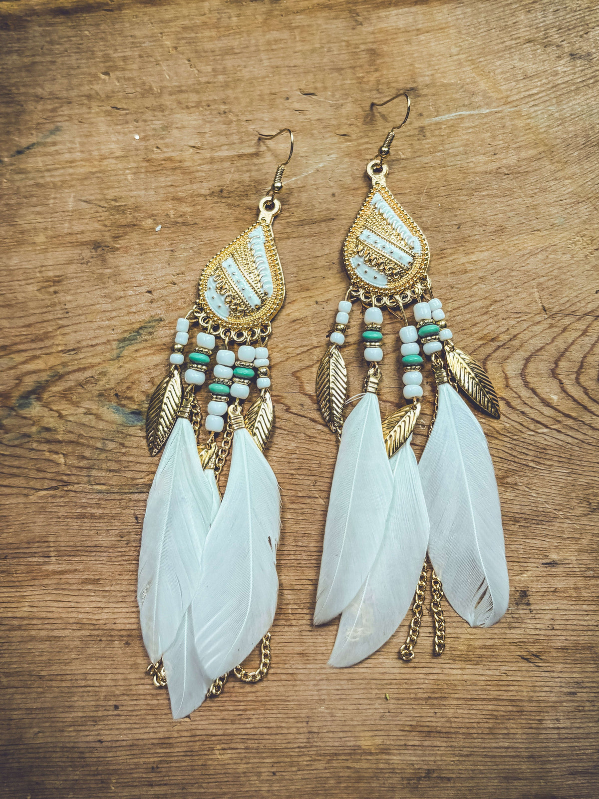 Beautiful White Boho Feather Earrings Otarealm