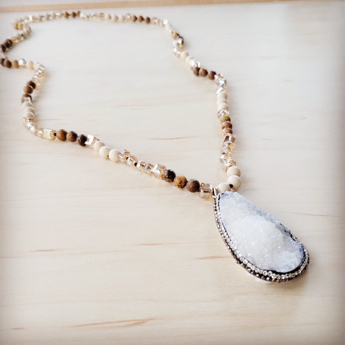 **Picture Jasper Beaded Necklace w/ Druzy Pendant 262v