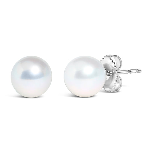 14k White Gold 5-5.5MM  Cultured Freshwater Pearl Solitaire Stud Earrings