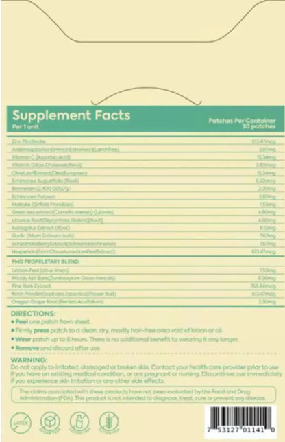 Patch Stash IMMUNITY BOOST – Zinc + Vitamin C + Elderberry, 30 Count, 3” x 3”, Transdermal Supplement