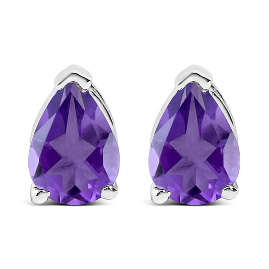 14K White Gold 6x4MM Pear Shaped Purple Amethyst Solitaire Stud Earrings