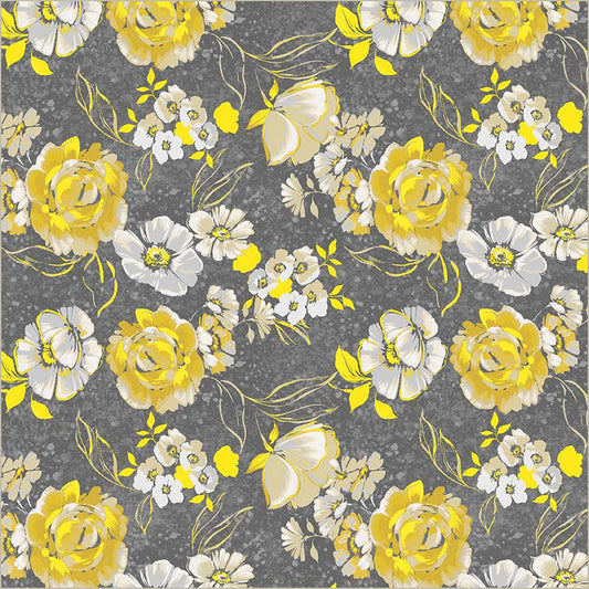 Grey Verona Fiori Cotton 44/45 Fabric Per Yard
