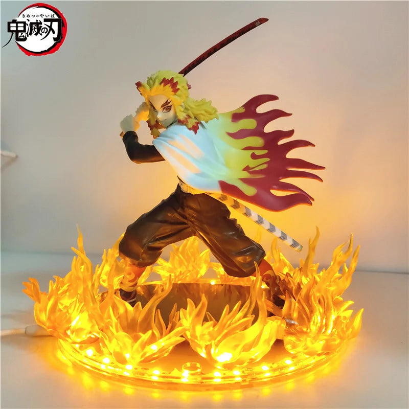 Rengoku Kyoujurou Anime LED Figurines, Demon Slayer Fire Breathing Hashira Action Figures Toys Kimetsu no Yaiba 21 cm