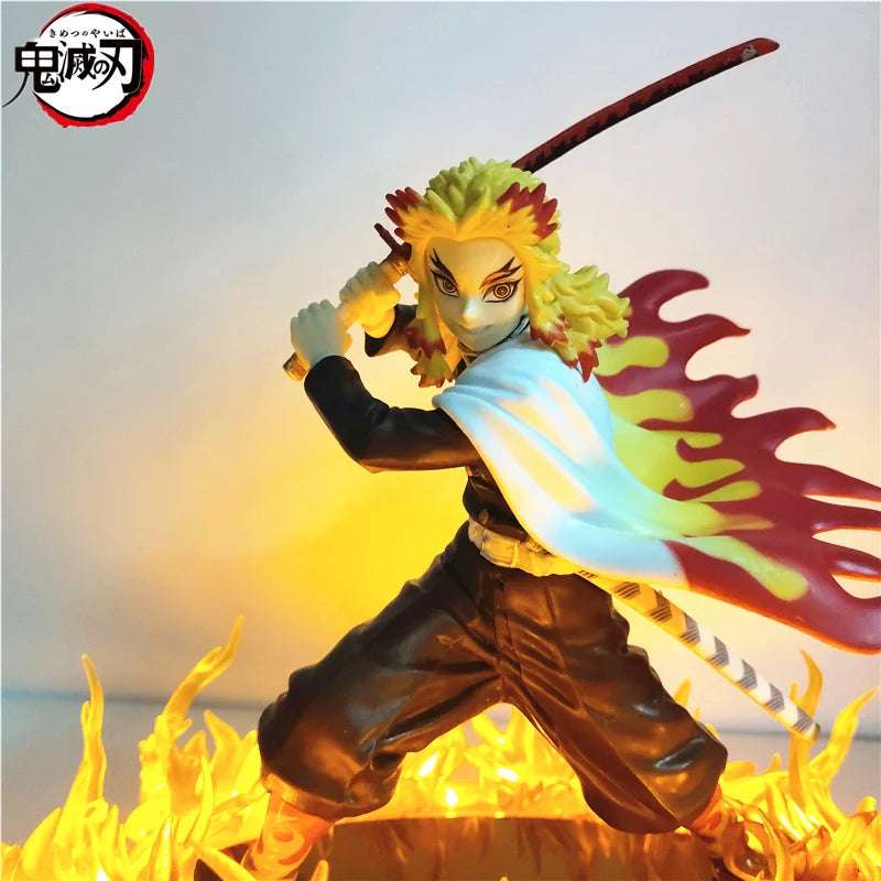 Rengoku Kyoujurou Anime LED Figurines, Demon Slayer Fire Breathing Hashira Action Figures Toys Kimetsu no Yaiba 21 cm