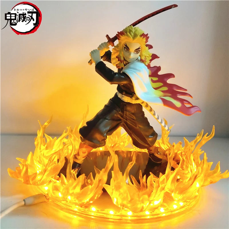 Rengoku Kyoujurou Anime LED Figurines, Demon Slayer Fire Breathing Hashira Action Figures Toys Kimetsu no Yaiba 21 cm