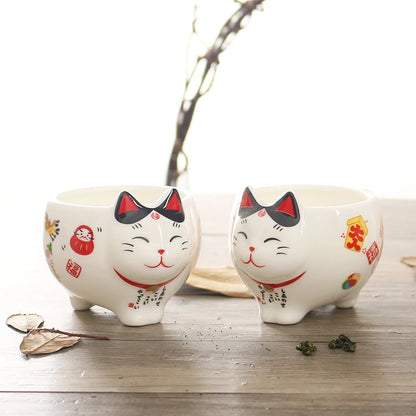 Cute Japanese Lucky Cat Porcelain Tea Set, Creative Maneki Neko Ceramic Tea Cup Pot with Strainer
