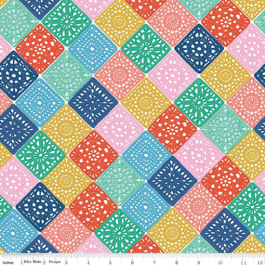 Hand Made Crochet Multi Cotton 43"/44" Fabric Per Yard