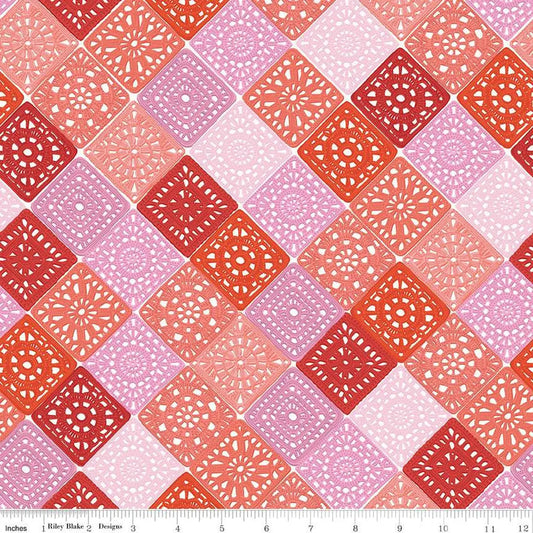 Hand Made Crochet Pink Cotton 43"/44" Fabric Per Yard