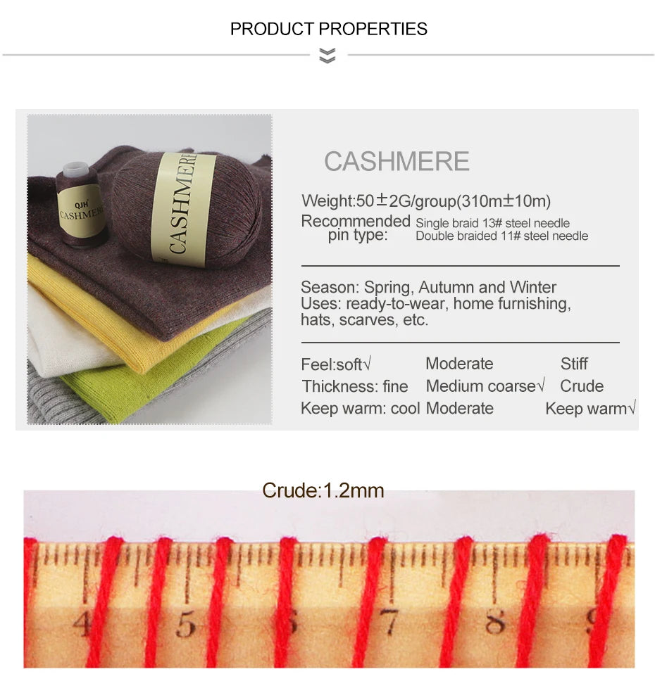 Cashmere Yarn, 50g + 20g High‑Grade Worsted Mongolian Wool for Hand‑Knitting Sweaters, Hats & Cardigans