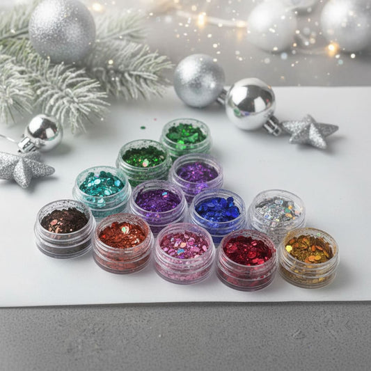 * 12-Color Chameleon Glitter Sample Pack – Iridescent, Color-Shifting, Multi-Size Craft Glitter Set