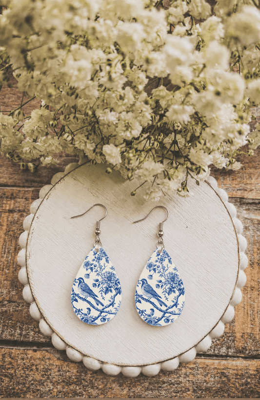 Beautiful Blue Songbird Teardrop Earrings Otarealm