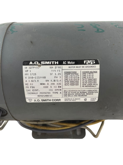 A.O. Smith, Carrier, 327P492 ICP 2-1/2 HP, 208-230/460V, 3 PH, 1725 RPM, Frame 56Y, Blower Motor Replacement (TESTED)