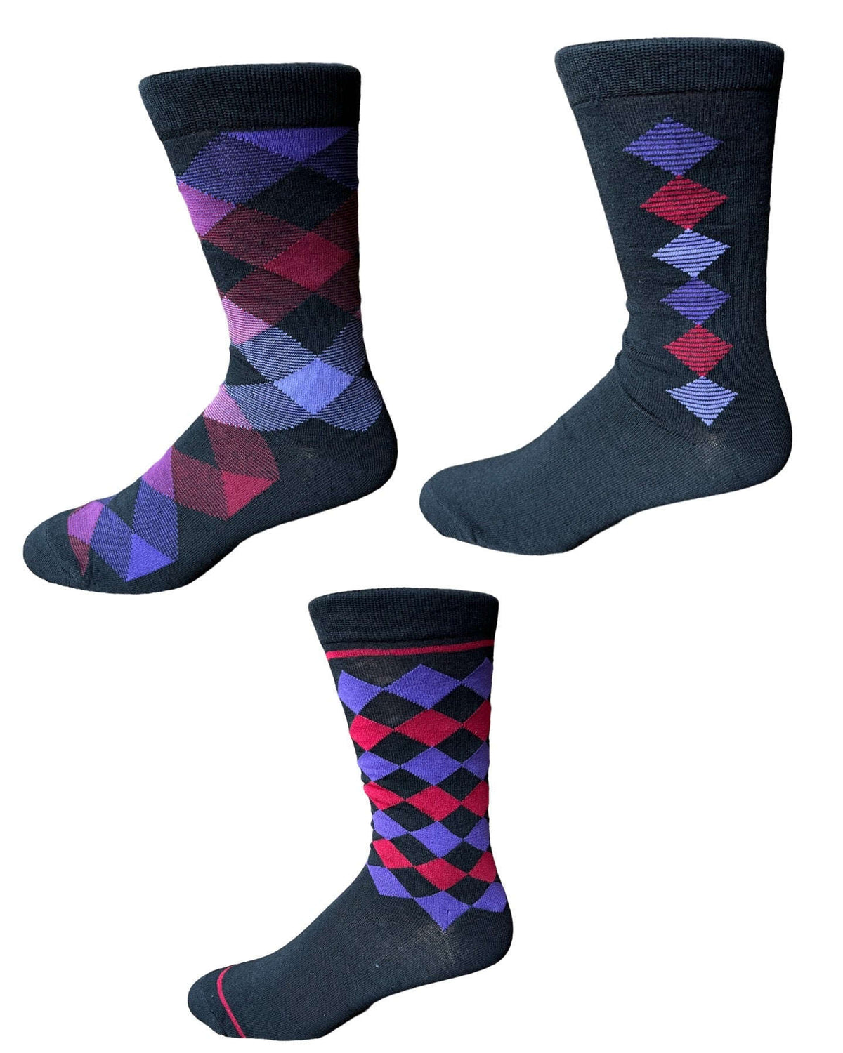 Argyle Assortment Fashion Socks in Black 3pr Pack Otarealm