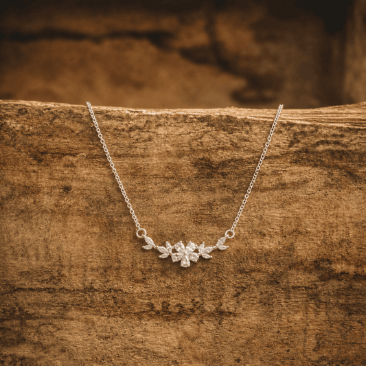 Beautiful Silver Floral Rhinestone Necklace Otarealm