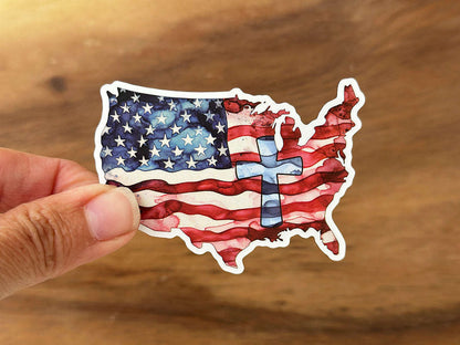 American Flag and Cross | Vinyl Stickers | Christian Sticker Otarealm