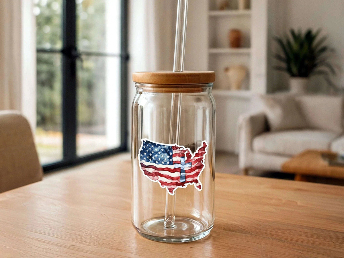 American Flag and Cross | Vinyl Stickers | Christian Sticker Otarealm