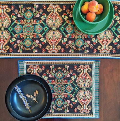 Tache Elegant Black Ornate Paisley Woven Tapestry Table Runner (18192)