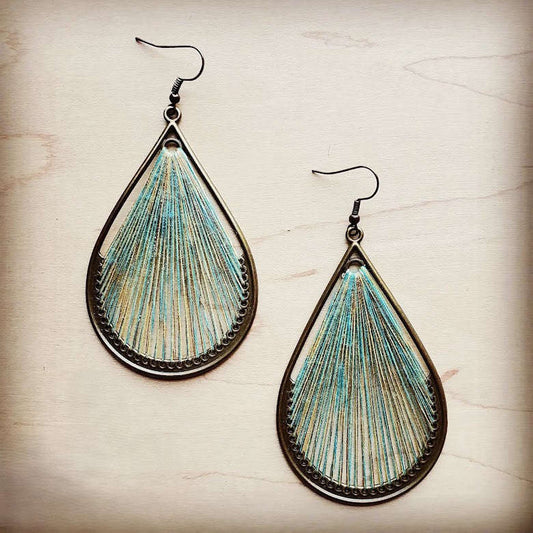 Large Woven Teardrop Earrings in Teal 206b Otarealm