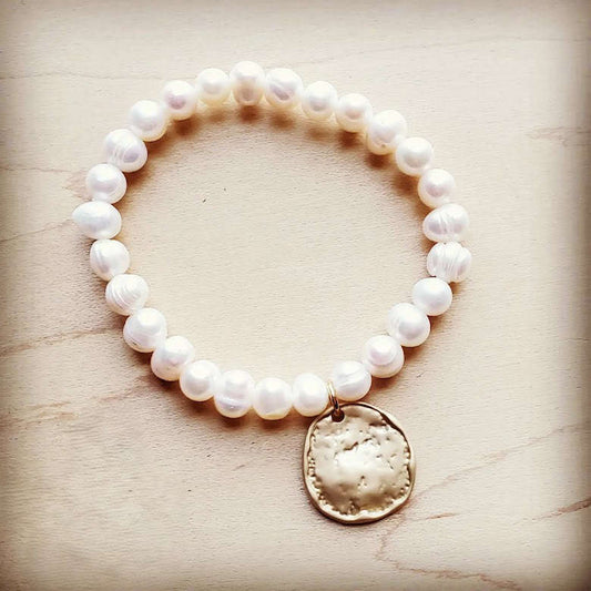 Freshwater Pearl Bracelet with Matte Gold Coin 804m Otarealm