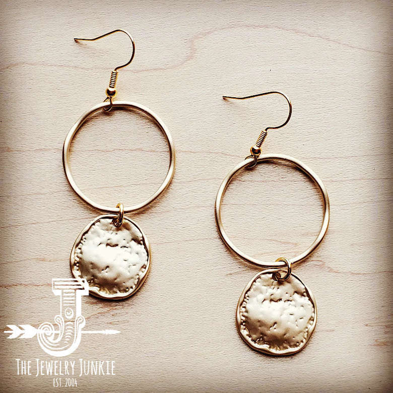Matte Gold Hoop Earrings with Coin Dangle 203v Otarealm