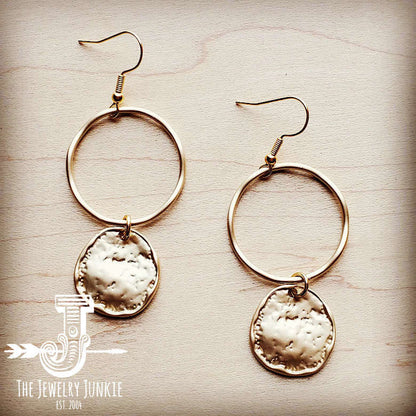 Matte Gold Hoop Earrings with Coin Dangle 203v Otarealm