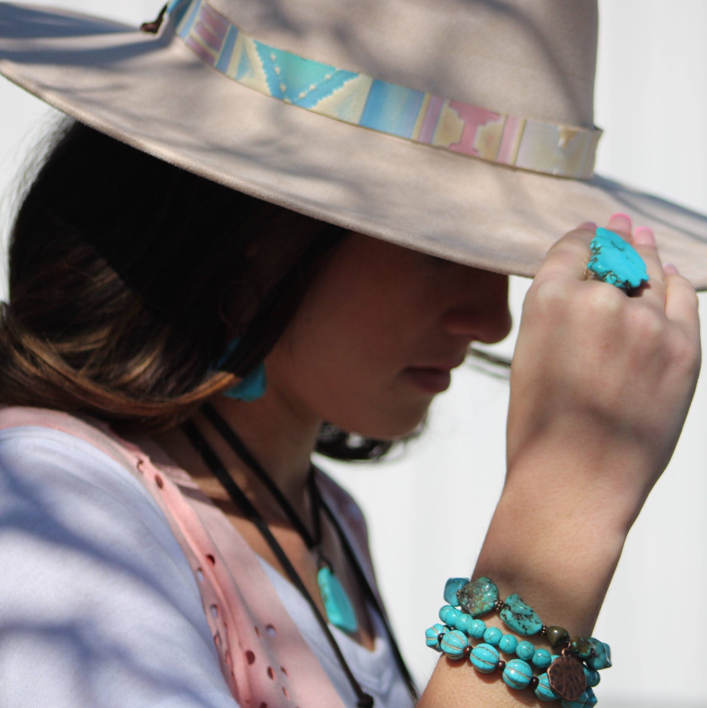 Blue Turquoise Slab Cocktail Statement Ring 012h