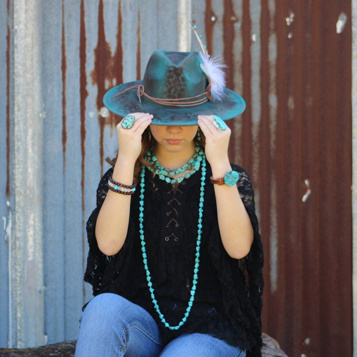 Long Boho Turquoise Beaded Necklace  248c*