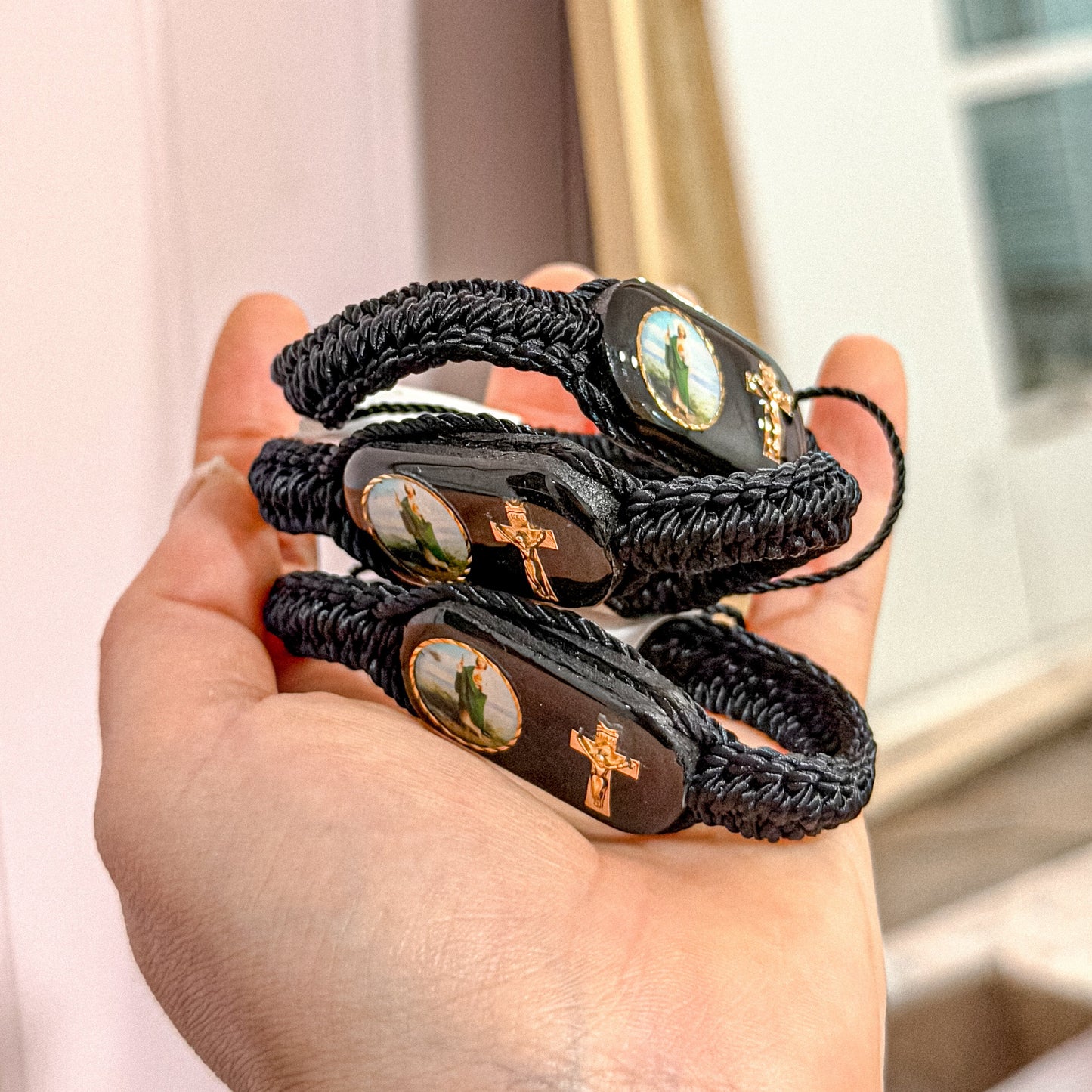 Adjustable Black Cross San Judas Bracelet