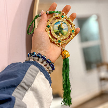 San Judas Hanging Décor with Green Tassel