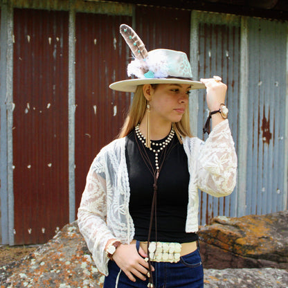 Hand-Painted Leopard Boho Western Cowgirl Hat & Band Mint 987d