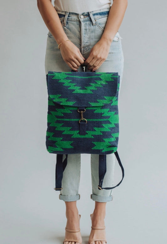 Navy & Green Aztec Backpack