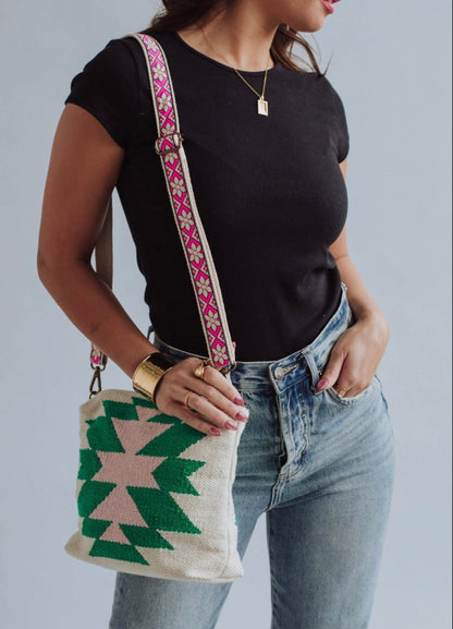 Beige, Green & Pink Aztec Crossbody