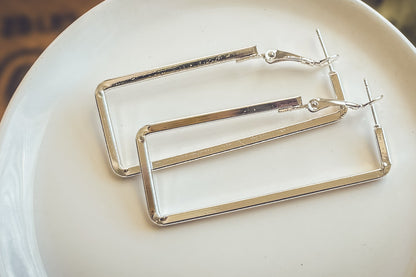 Beautiful Silver Rectangle Earrings
