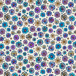 Ivory Mosaic Blooms Tile Coordinate Cotton 44/45 Fabric Per Yard