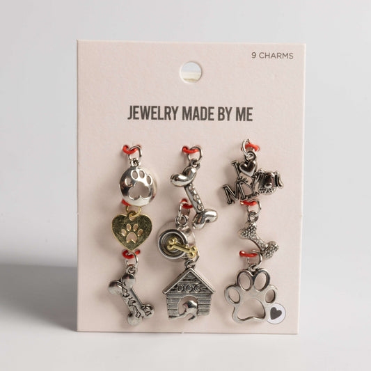 Silver and Gold Mixed Metals Dog-themed 9pc Charm Set Otarealm