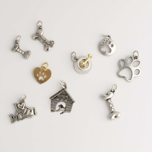Silver and Gold Mixed Metals Dog-themed 9pc Charm Set Otarealm