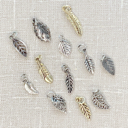 Silver and Gold Miniature Leaves 12pc Charm Set Otarealm