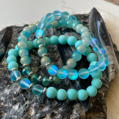 Aqua Green Stretch Bracelets 3pc Set