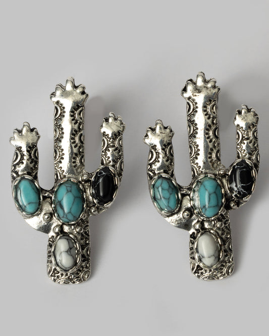 Silver Cactus with Stones Earrings Coastal Cowgirl