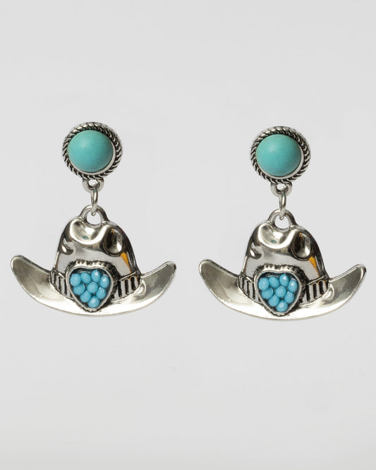 Silver and Turquoise Cowboy Hat Earrings Coastal Cowgirl
