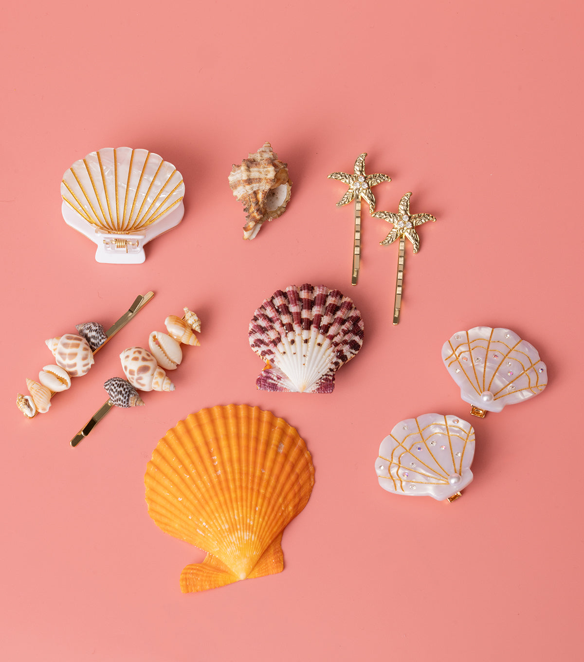 Gold and Crystal Starfish and Real Shell Hair Bobby Pins Coastal Cowgirl