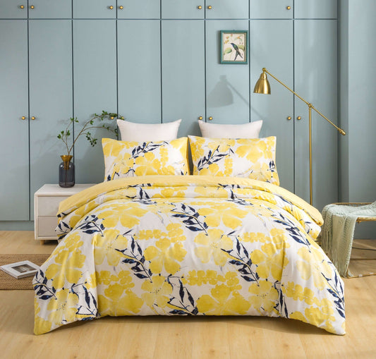 Tache Microfiber Watercolor Tropical Floral Yellow Blue Duvet Cover (JHW-841) Otarealm